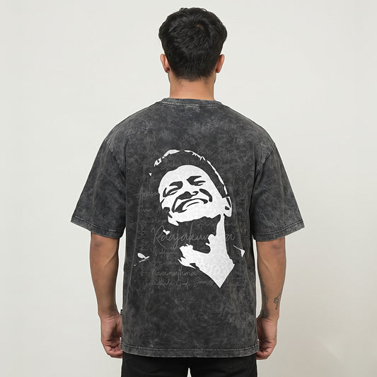 Appu Power Star Tribute — Logo Front, Portrait Back — Charcoal Acid Wash — back view