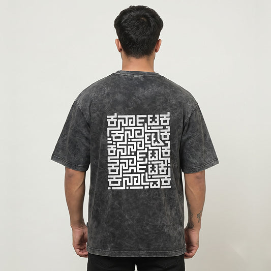 Karnataka Maze — Big Back Print, Kannadiga Front — Charcoal Acid Wash — back view
