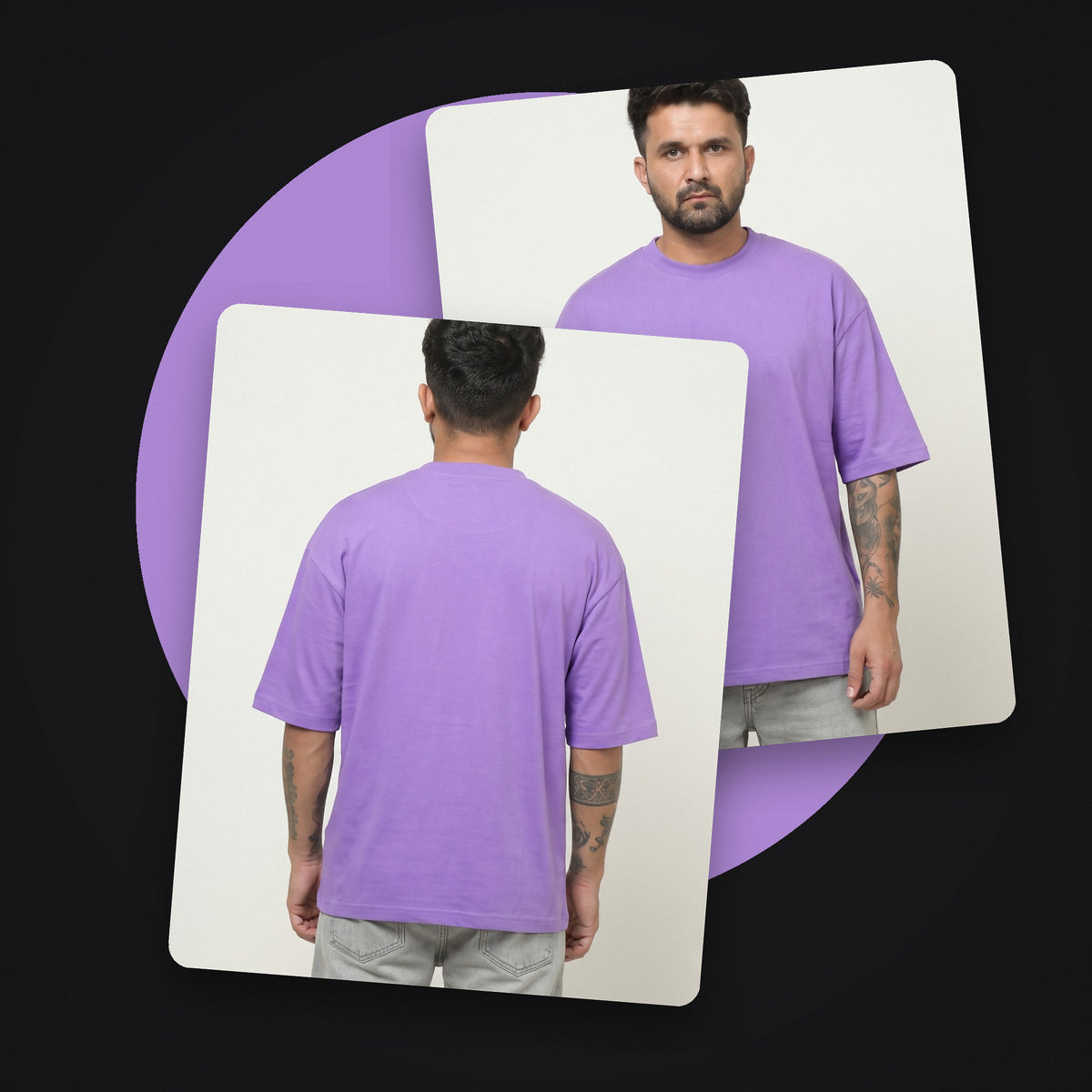 Plain oversized t-shirt in Lilac — front and back style shot