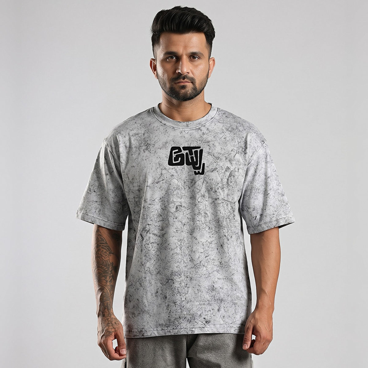 Appu Power Star Tribute — Logo Front, Portrait Back — Ash Grey Wash — front view