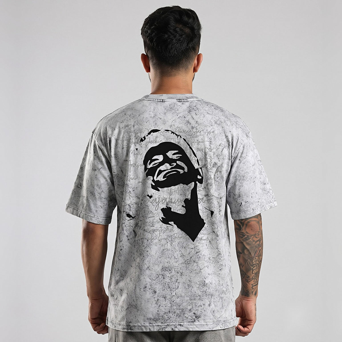 Appu Power Star Tribute — Logo Front, Portrait Back — Ash Grey Wash — back view
