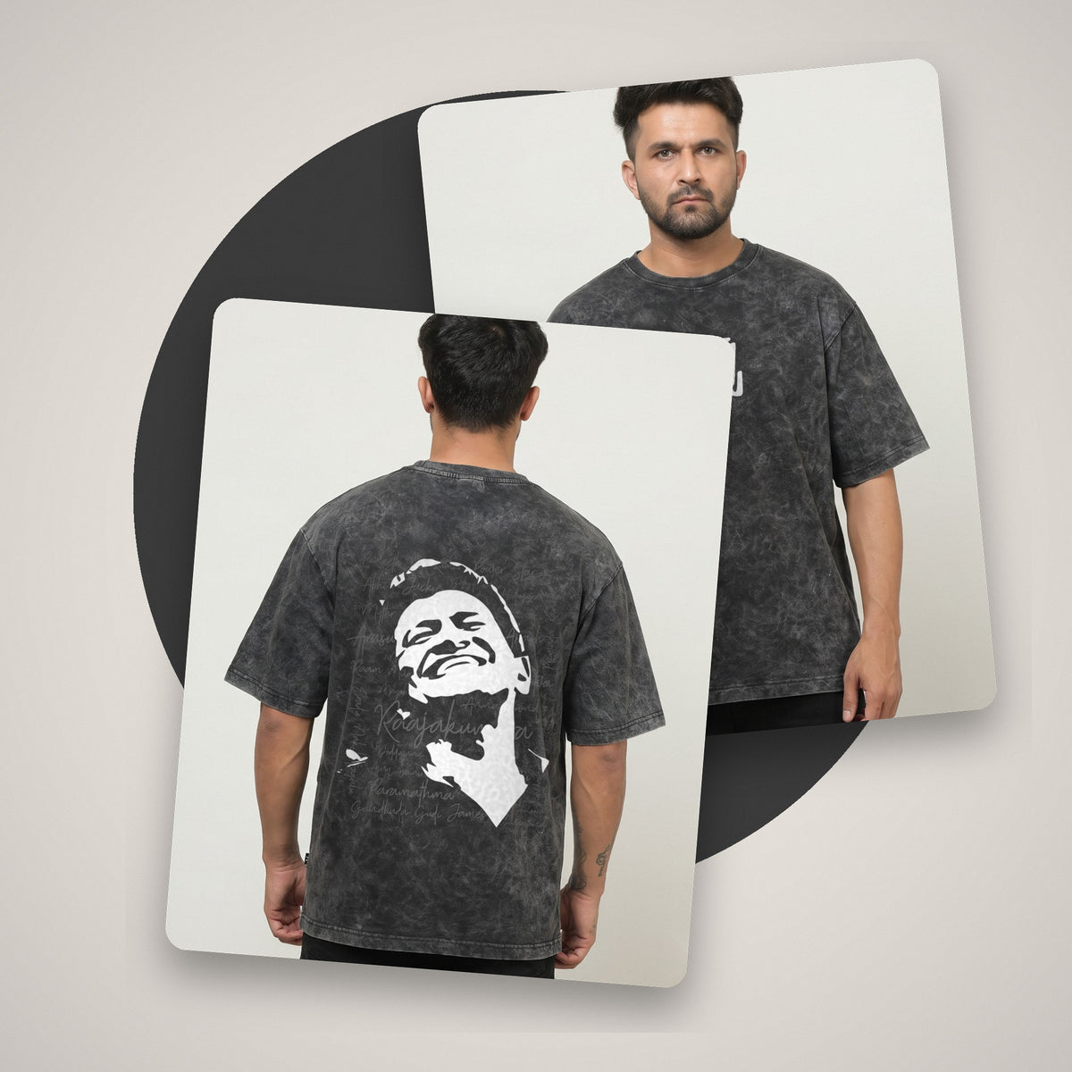 Appu Power Star Tribute — Logo Front, Portrait Back — Charcoal Acid Wash — front and back style shot