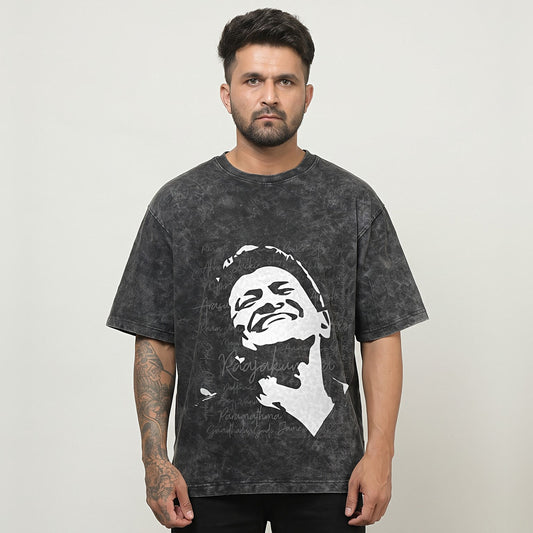 Appu Power Star Tribute — Portrait Front, Logo Back — Charcoal Acid Wash — front view