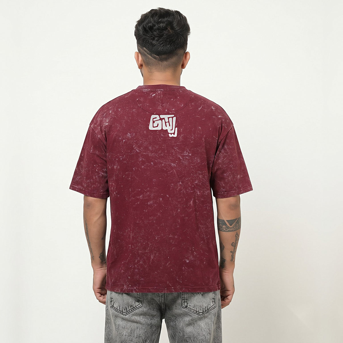 Appu Power Star Tribute — Portrait Front, Logo Back — Maroon Acid Wash — back view