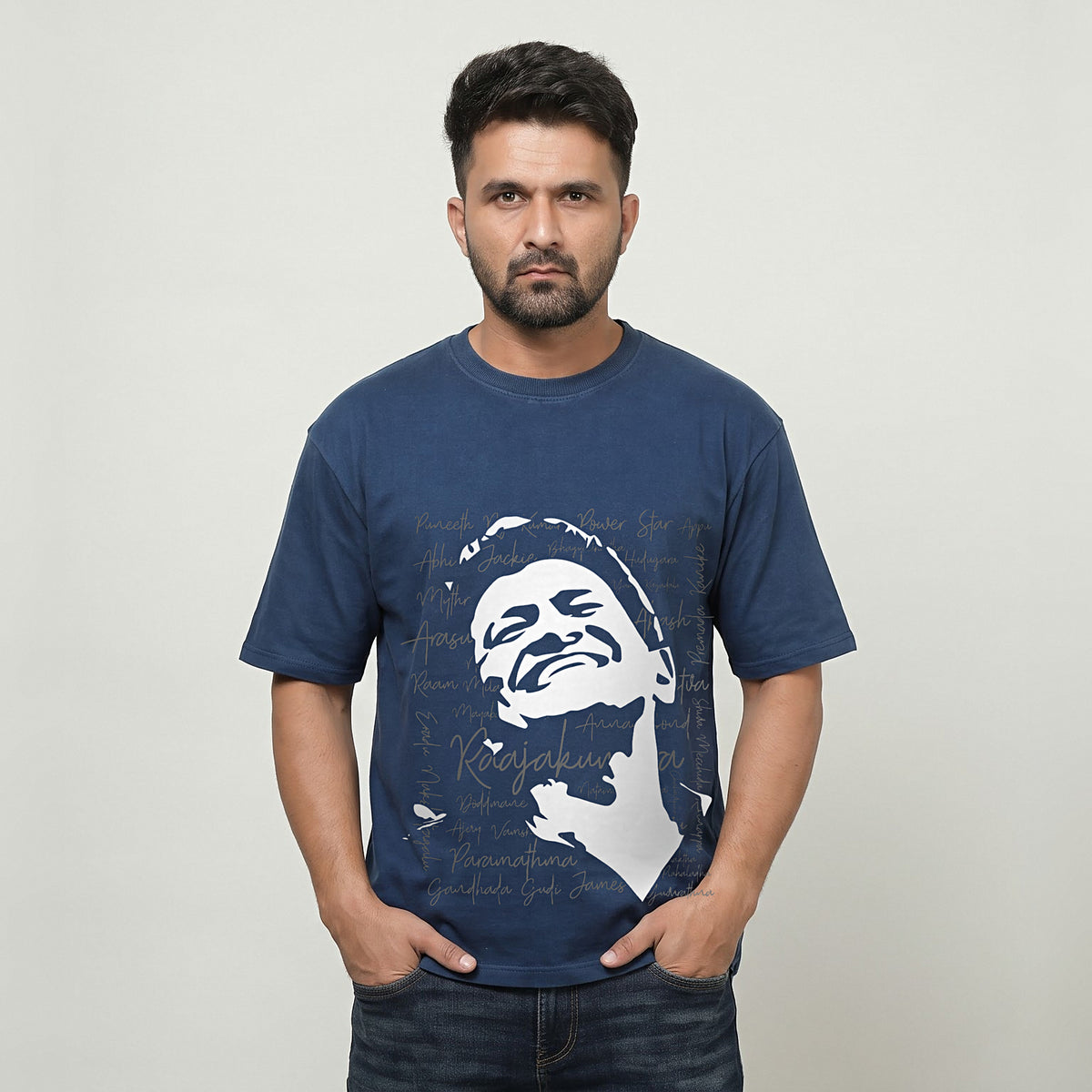 Appu Power Star Tribute — Portrait Front, Logo Back — Navy Blue — front view