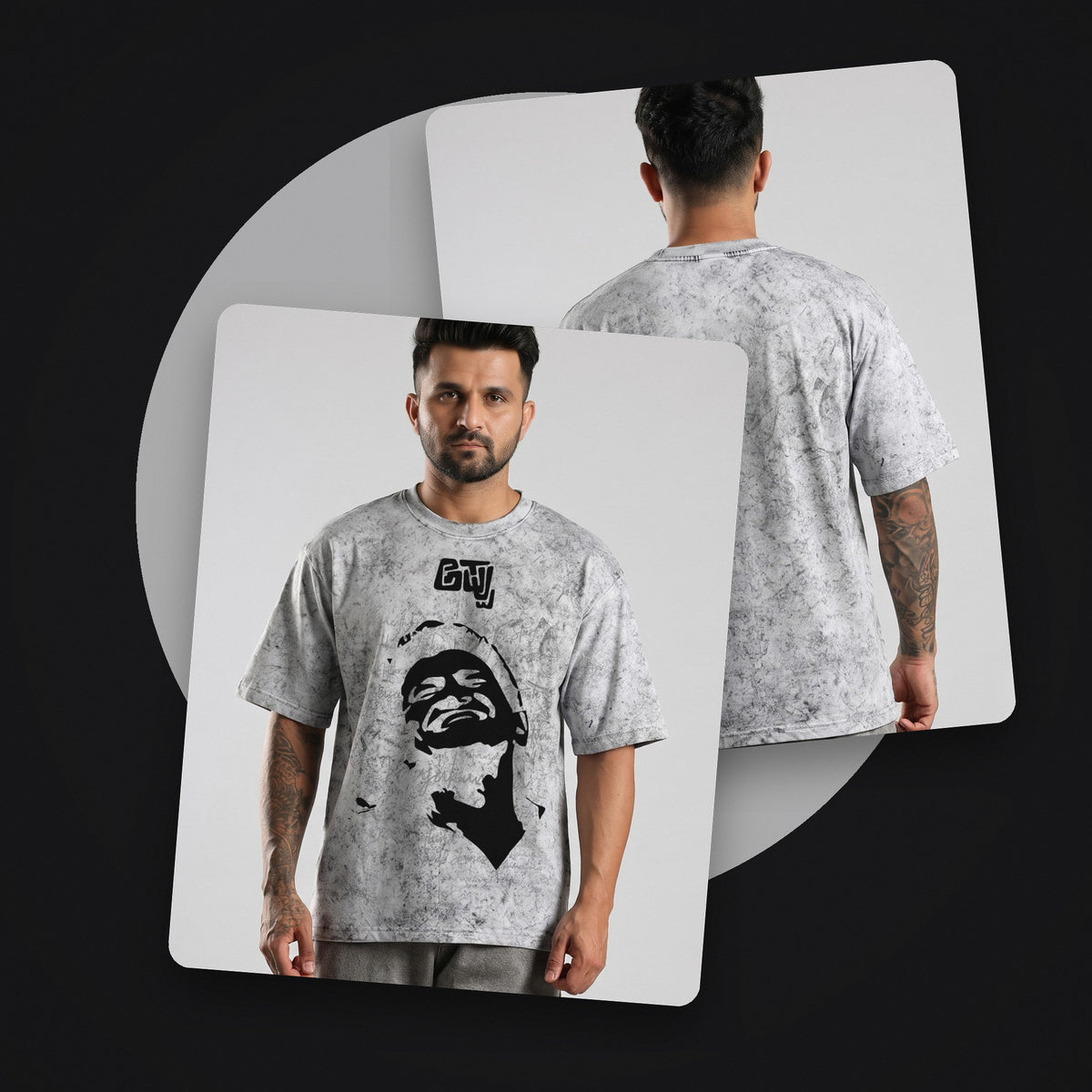 Appu Power Star Tribute — Portrait & Logo Front — Ash Grey Wash — front and back style shot