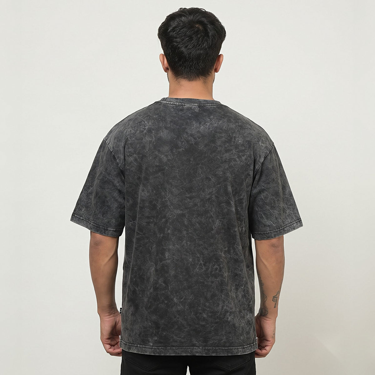 Appu Power Star Tribute — Portrait & Logo Front — Charcoal Acid Wash — back view