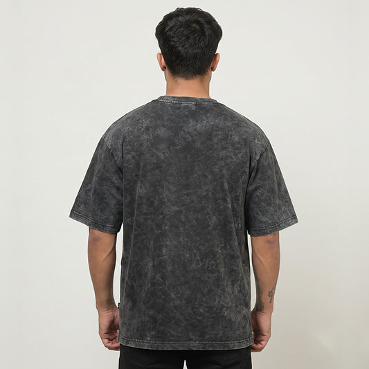 Appu Power Star Tribute — Portrait & Logo Front — Charcoal Acid Wash — back view