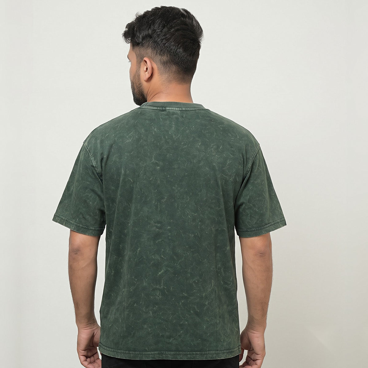 Appu Power Star Tribute — Portrait & Logo Front — Forest Green Acid Wash — back view