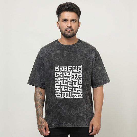 Karnataka Maze — Big Front Print, Kannadiga Back — Charcoal Acid Wash — front view