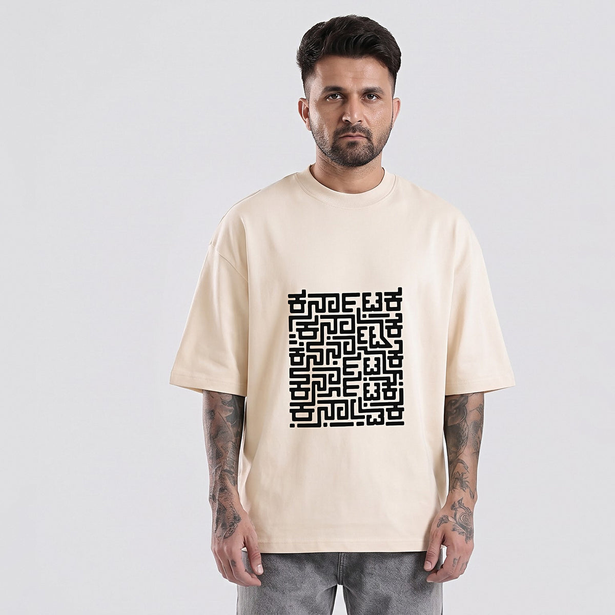 Karnataka Maze — Big Front Print, Kannadiga Back — Bone — front view