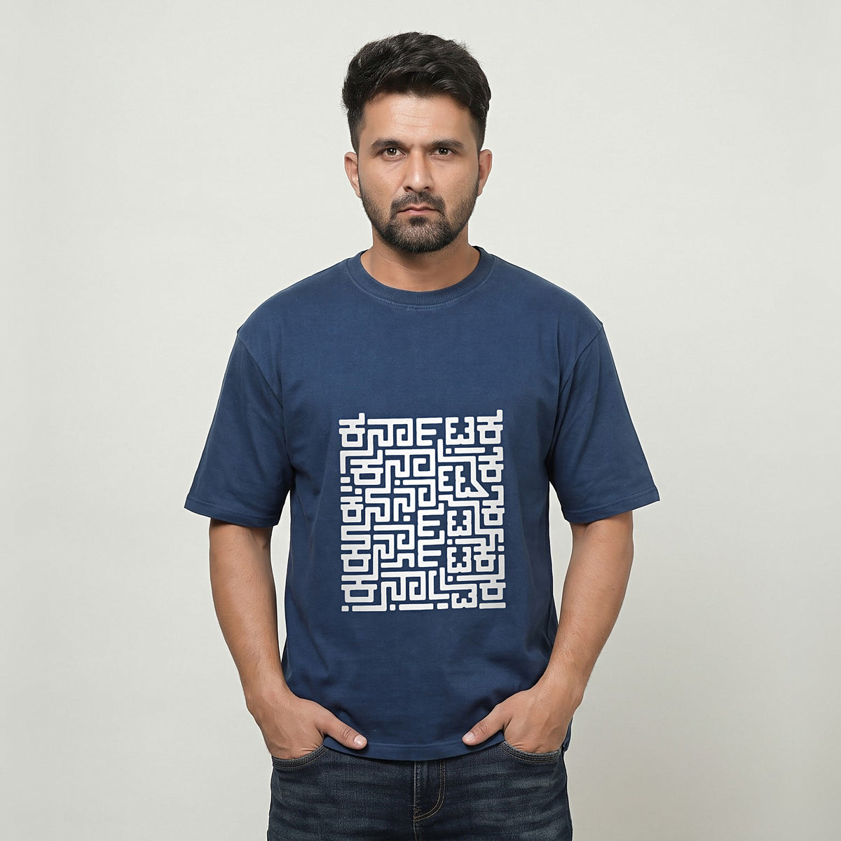Karnataka Maze — Big Front Print, Kannadiga Back — Navy Blue — front view