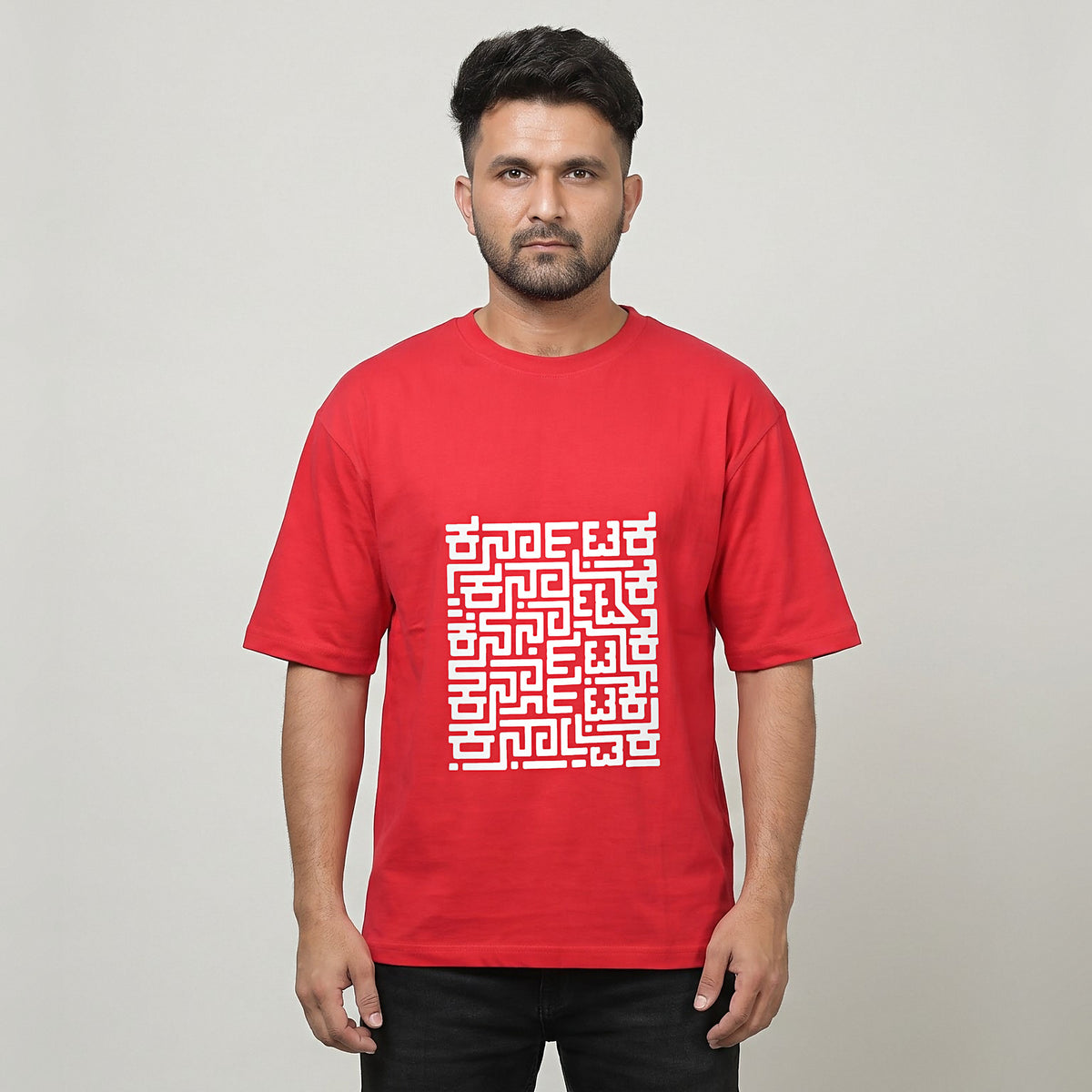 Karnataka Maze — Big Front Print, Kannadiga Back — Crimson Red — front view