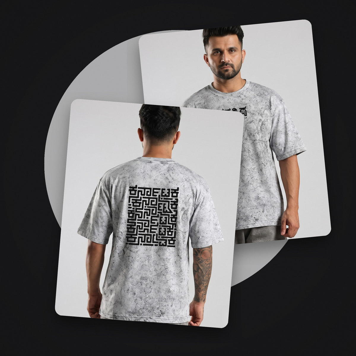 Karnataka Maze — Big Back Print, Kannadiga Front — Ash Grey Wash — front and back style shot