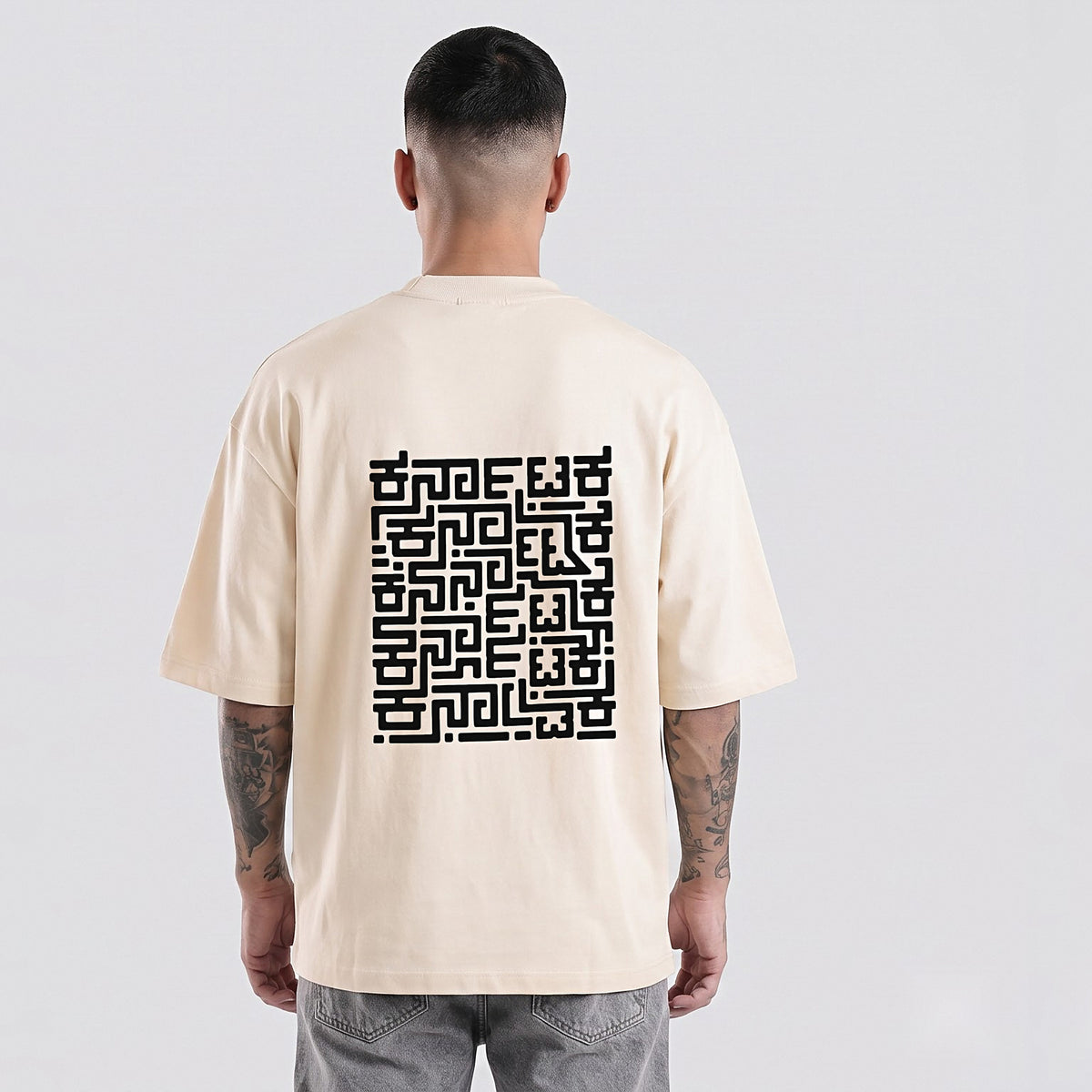 Karnataka Maze — Big Back Print, Kannadiga Front — Bone — back view