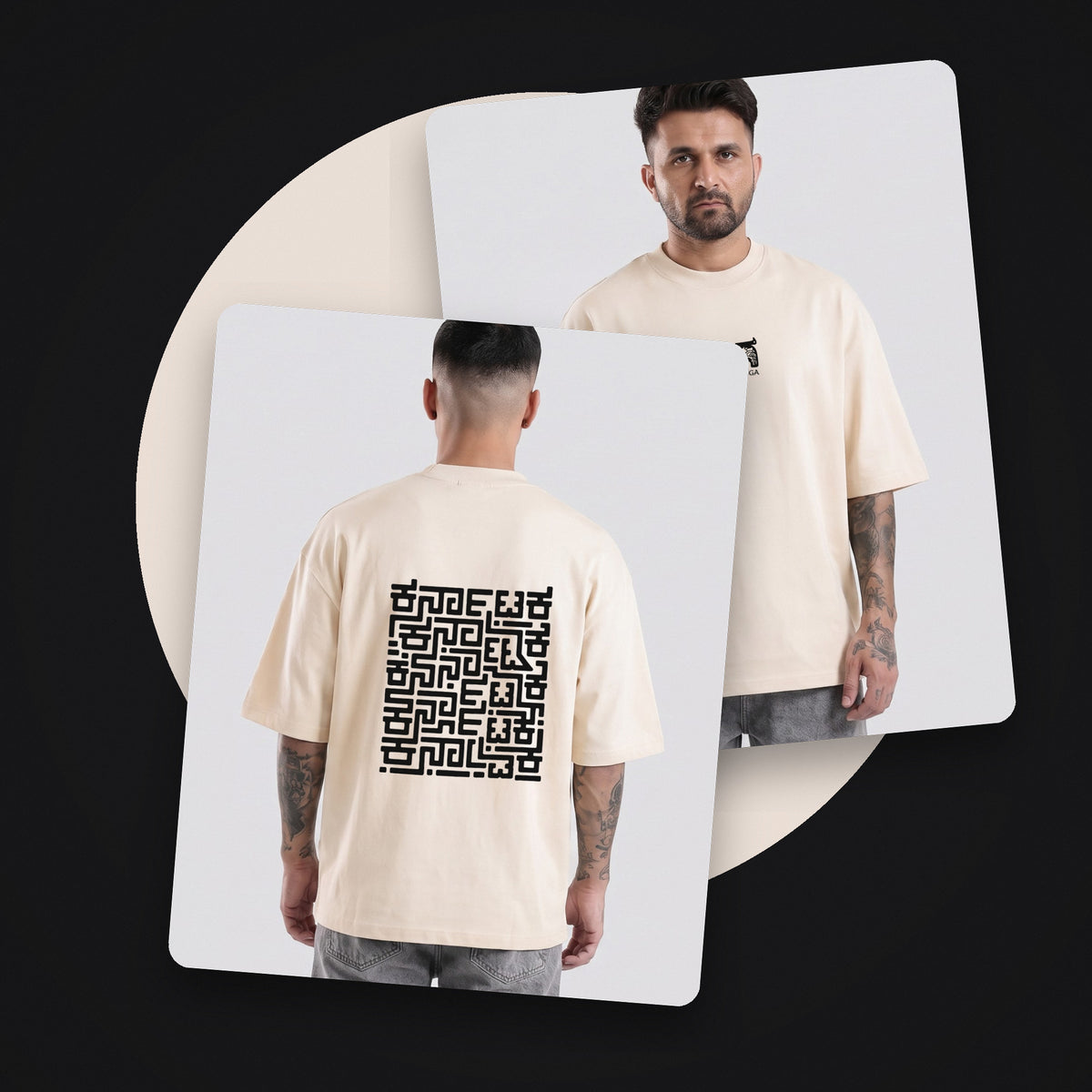 Karnataka Maze — Big Back Print, Kannadiga Front — Bone — front and back style shot