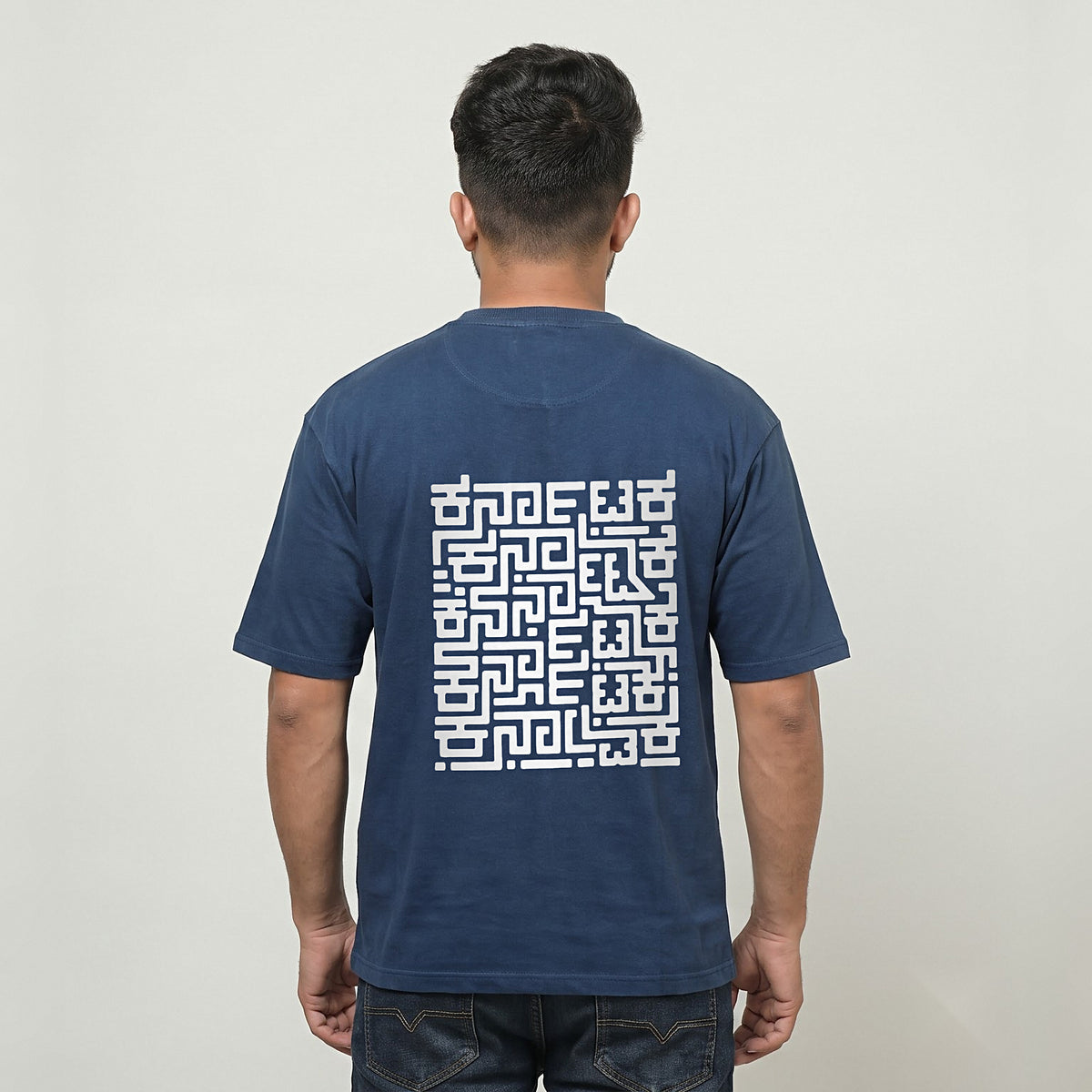 Karnataka Maze — Big Back Print, Kannadiga Front — Navy Blue — back view