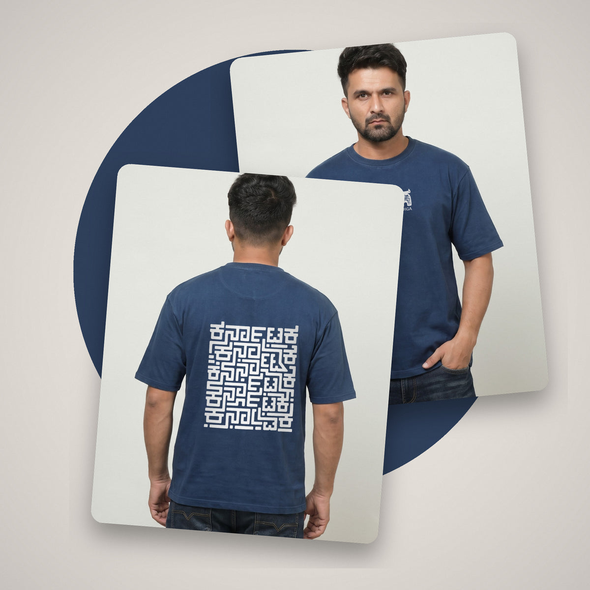 Karnataka Maze — Big Back Print, Kannadiga Front — Navy Blue — front and back style shot