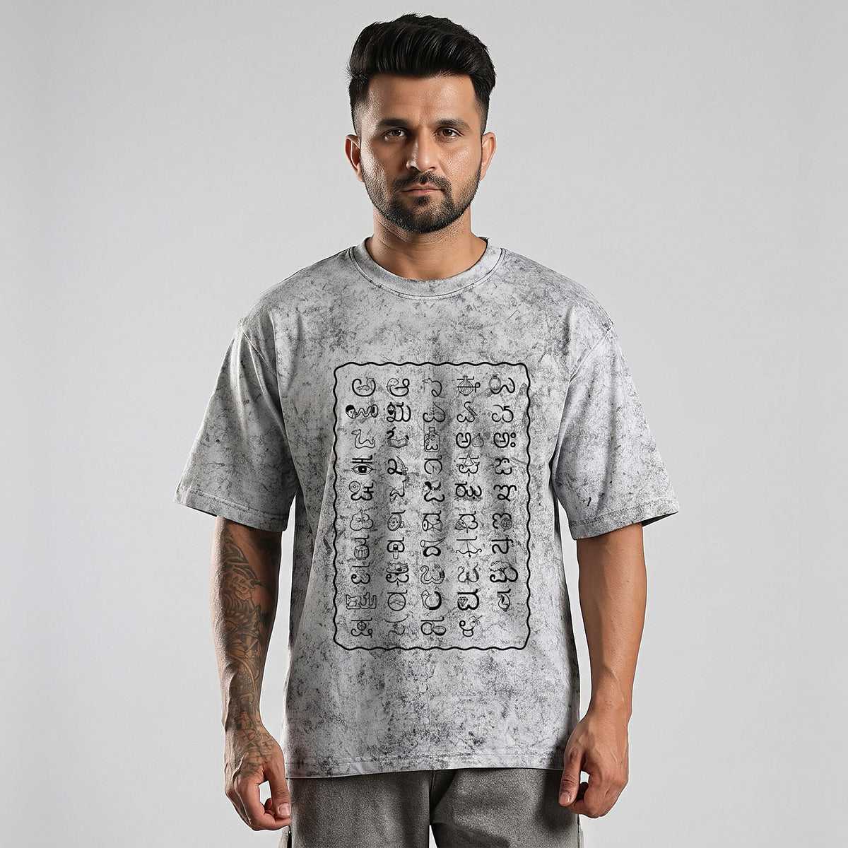 Kannada Varnamale — Front Print Only — Ash Grey Wash — front view