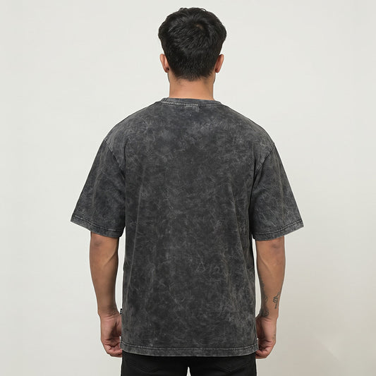 Kannada Varnamale — Front Print Only — Charcoal Acid Wash — back view