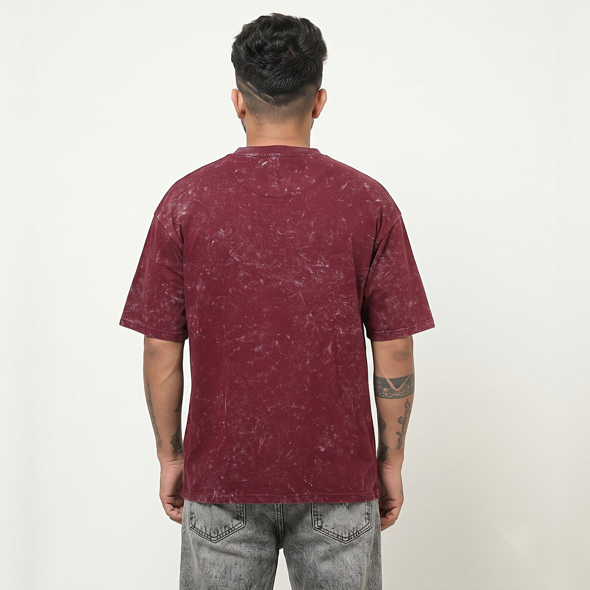 Kannada Varnamale — Front Print Only — Maroon Acid Wash — back view