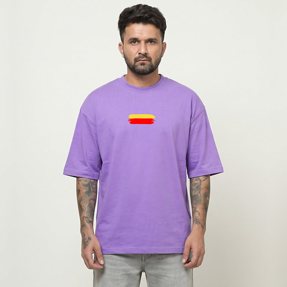 Kannada Varnamale — Big Back Print, Flag Stripe Front — Lilac — front view