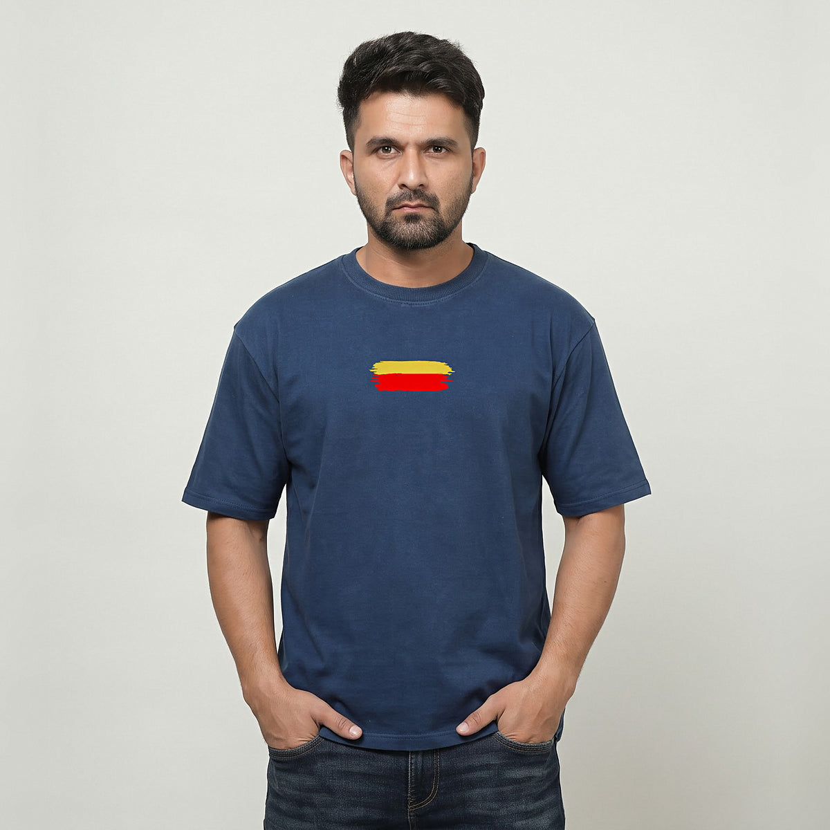 Kannada Varnamale — Big Back Print, Flag Stripe Front — Navy Blue — front view