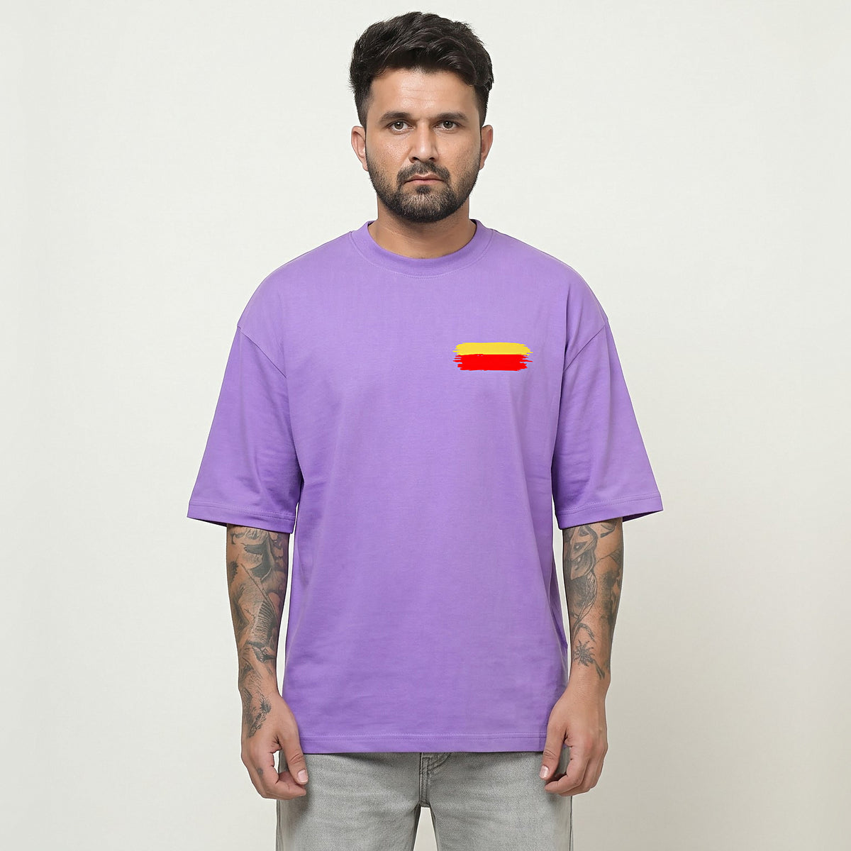 Kannada Flame Logo — Back Print, Flag Stripe Front — Lilac — front view