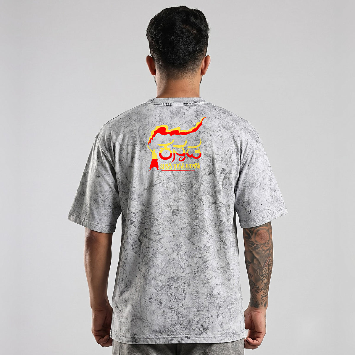 Namma Karnataka — Back Print, Kannadiga Front — Ash Grey Wash — back view