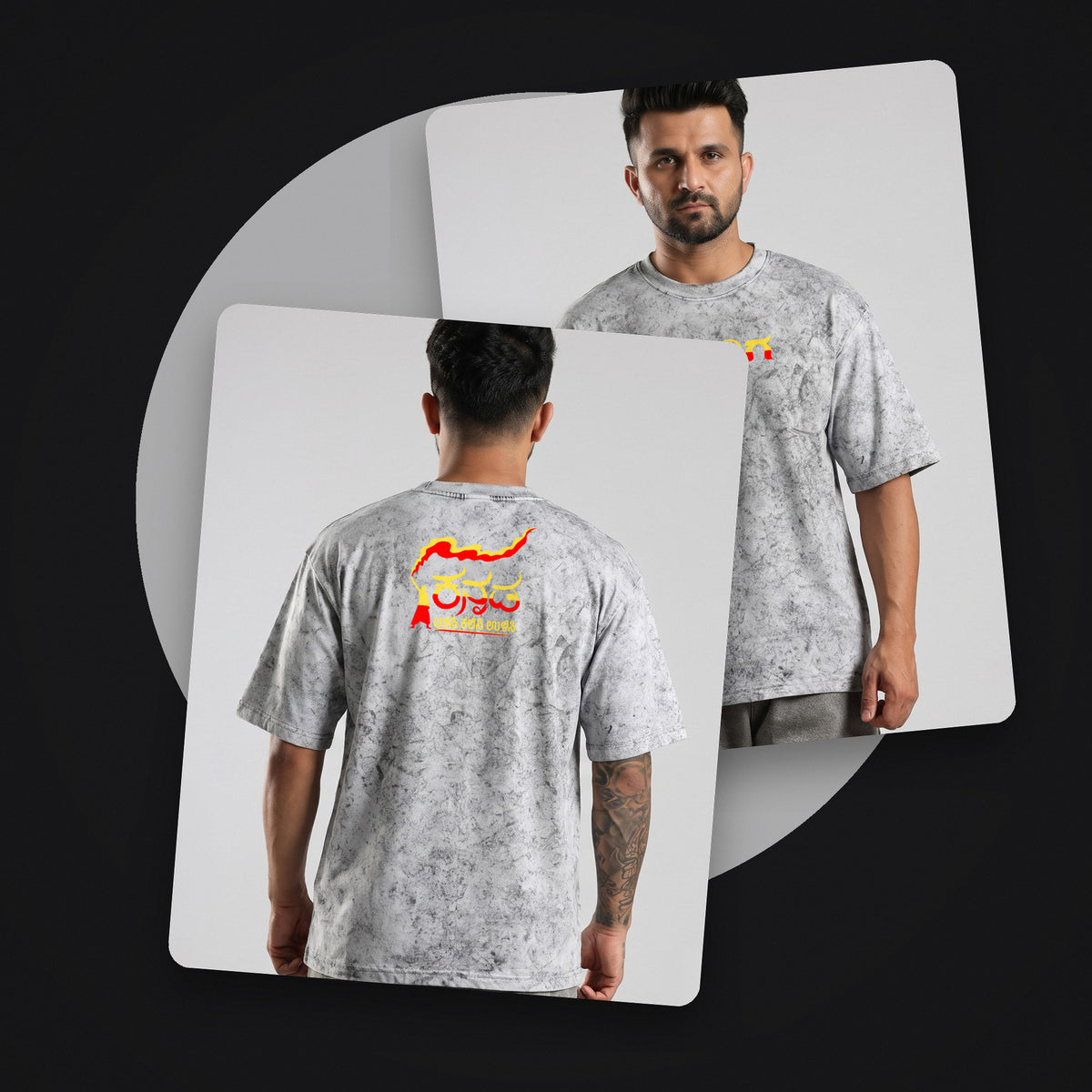 Namma Karnataka — Back Print, Kannadiga Front — Ash Grey Wash — front and back style shot