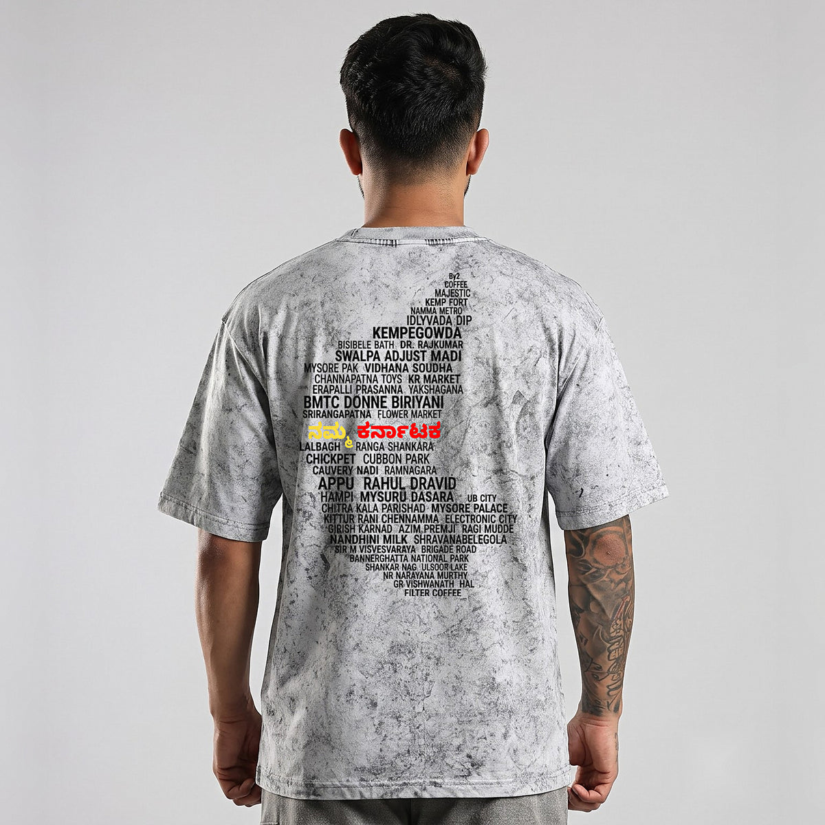 Karnataka Places Map — Back Print — Ash Grey Wash — back view