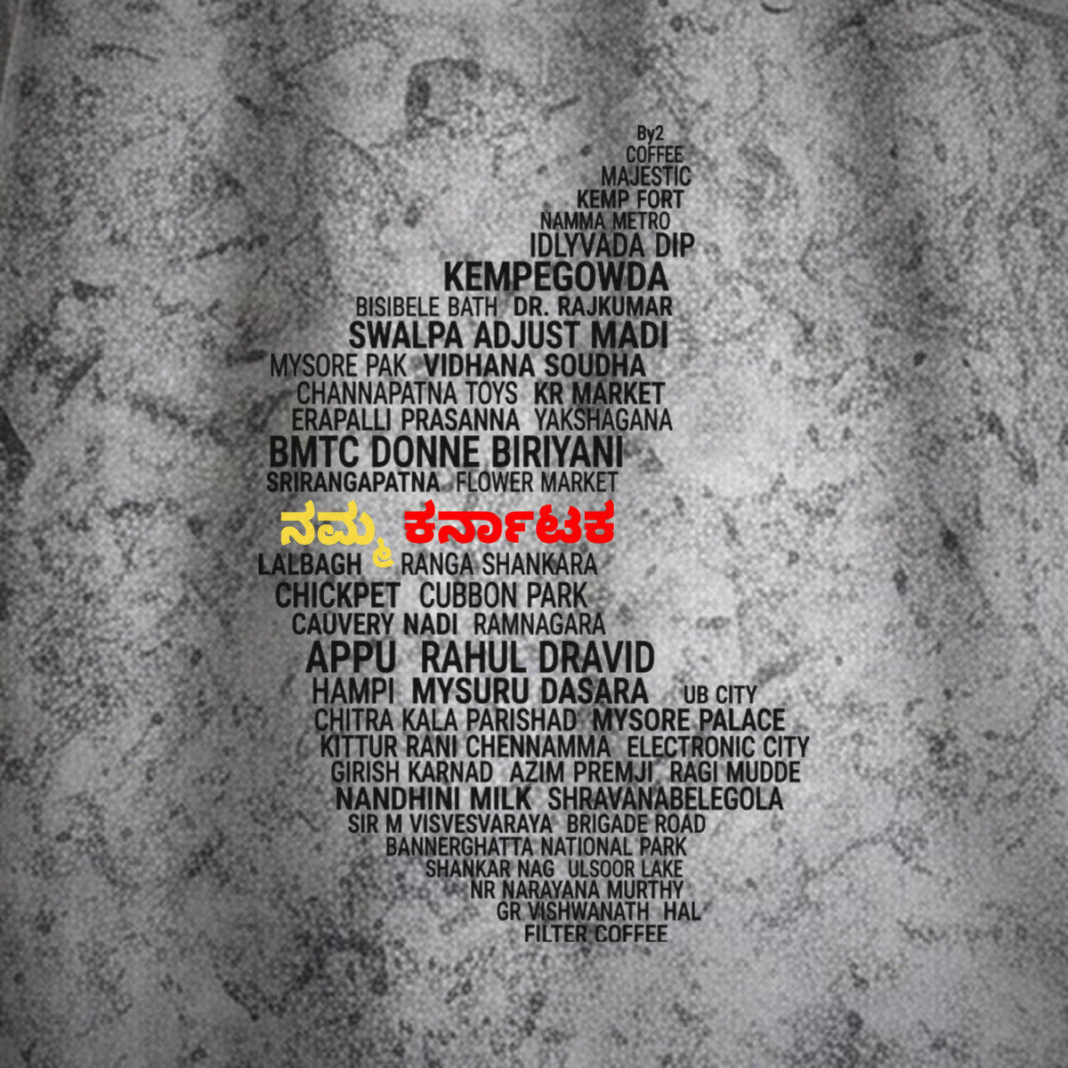Karnataka Places Map — Back Print — Ash Grey Wash — artwork