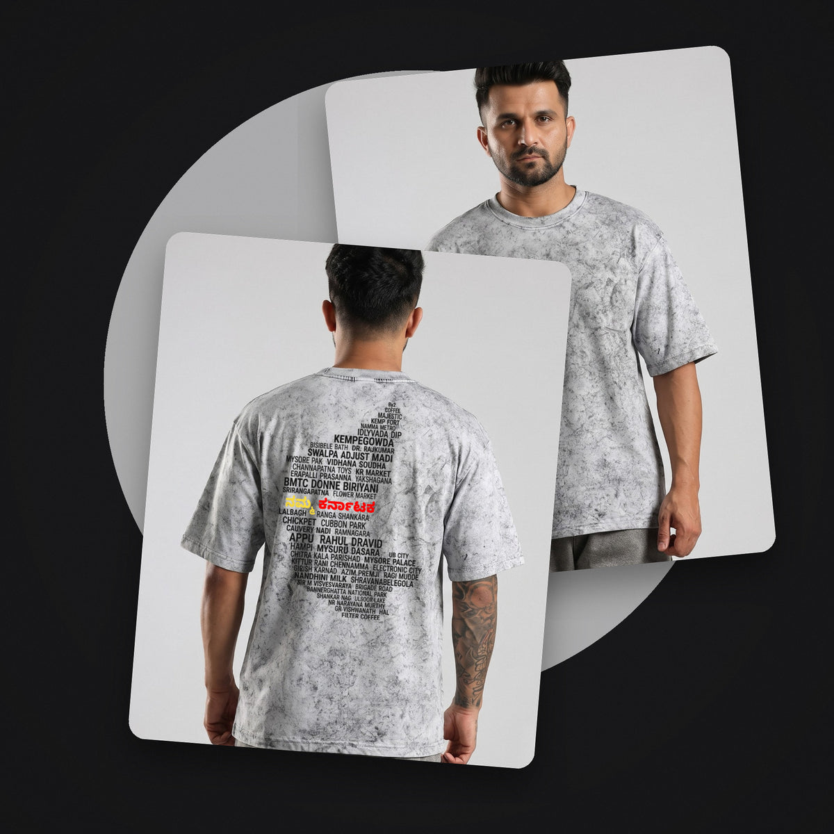 Karnataka Places Map — Back Print — Ash Grey Wash — front and back style shot