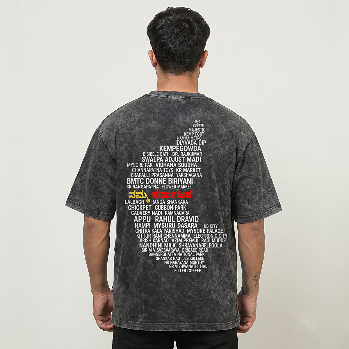 Karnataka Places Map — Back Print — Charcoal Acid Wash — back view
