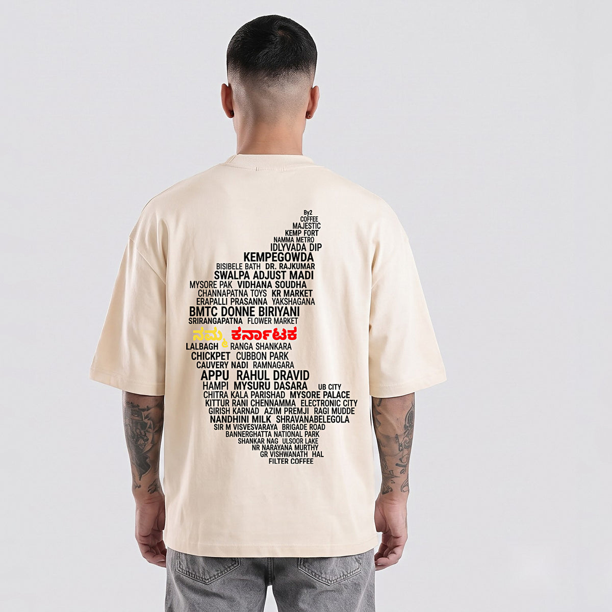 Karnataka Places Map — Back Print — Bone — back view