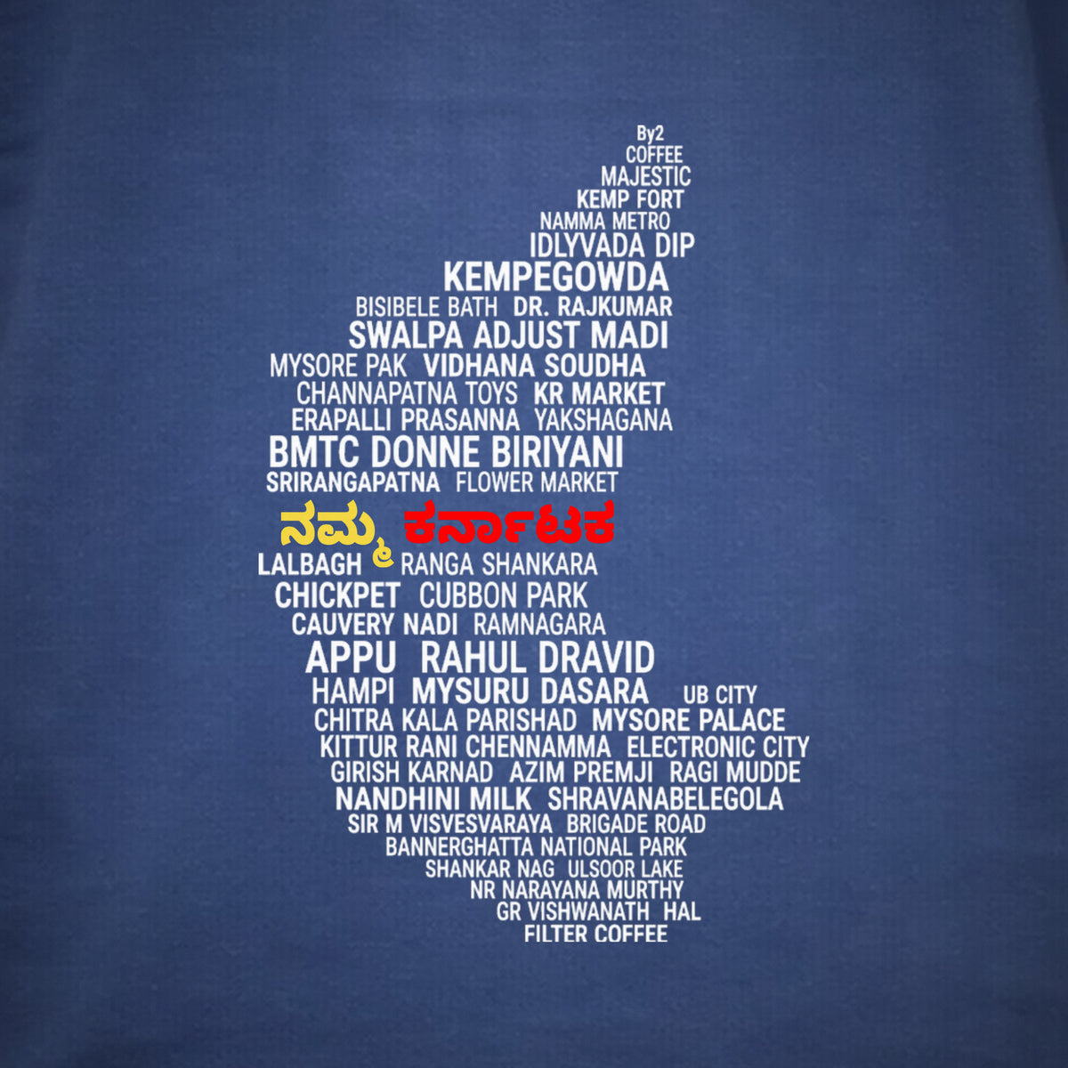 Karnataka Places Map — Back Print — Cobalt Blue — artwork