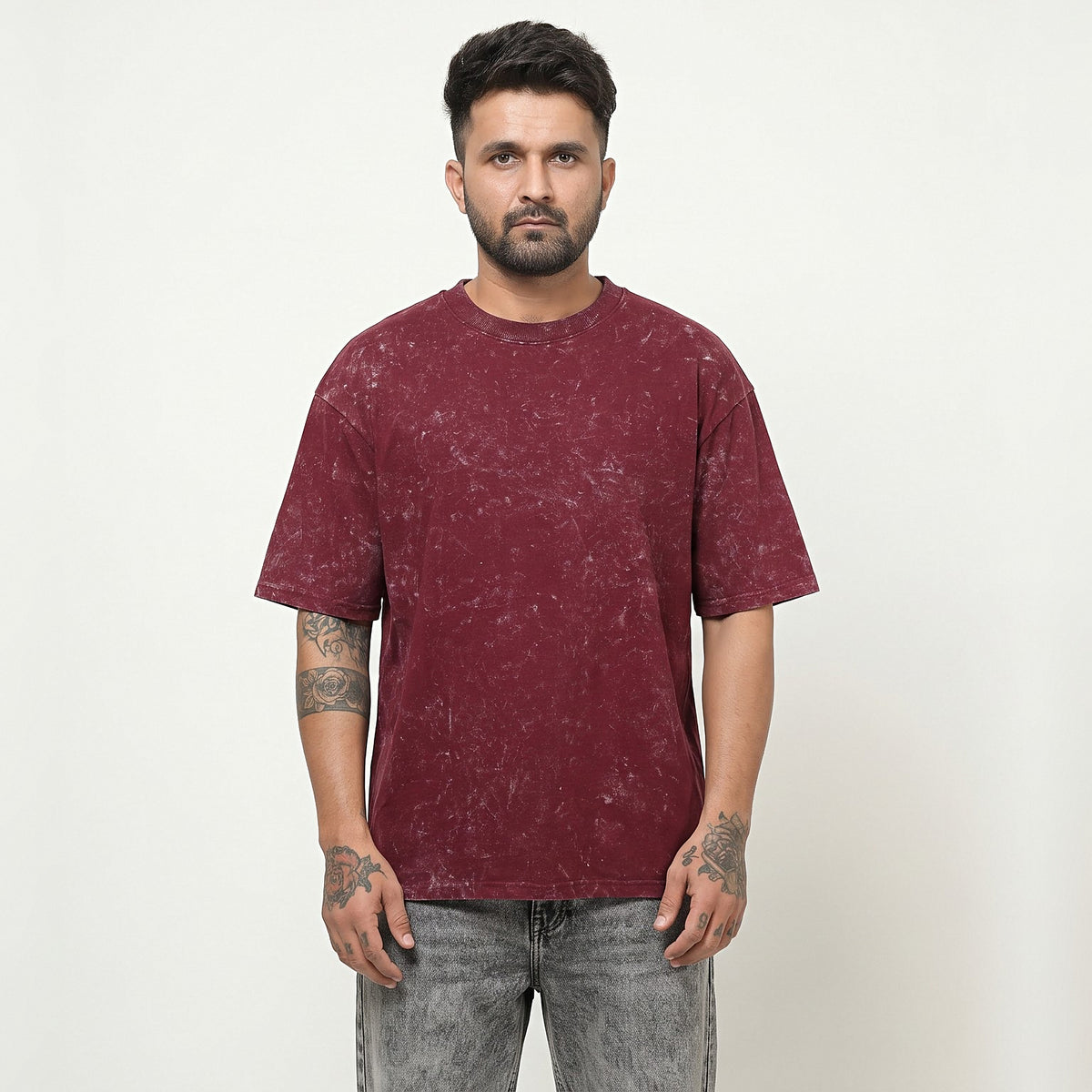 Karnataka Places Map — Back Print — Maroon Acid Wash — front view