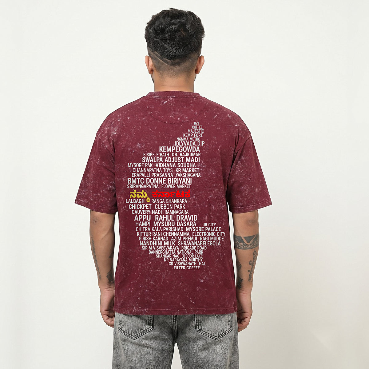 Karnataka Places Map — Back Print — Maroon Acid Wash — back view