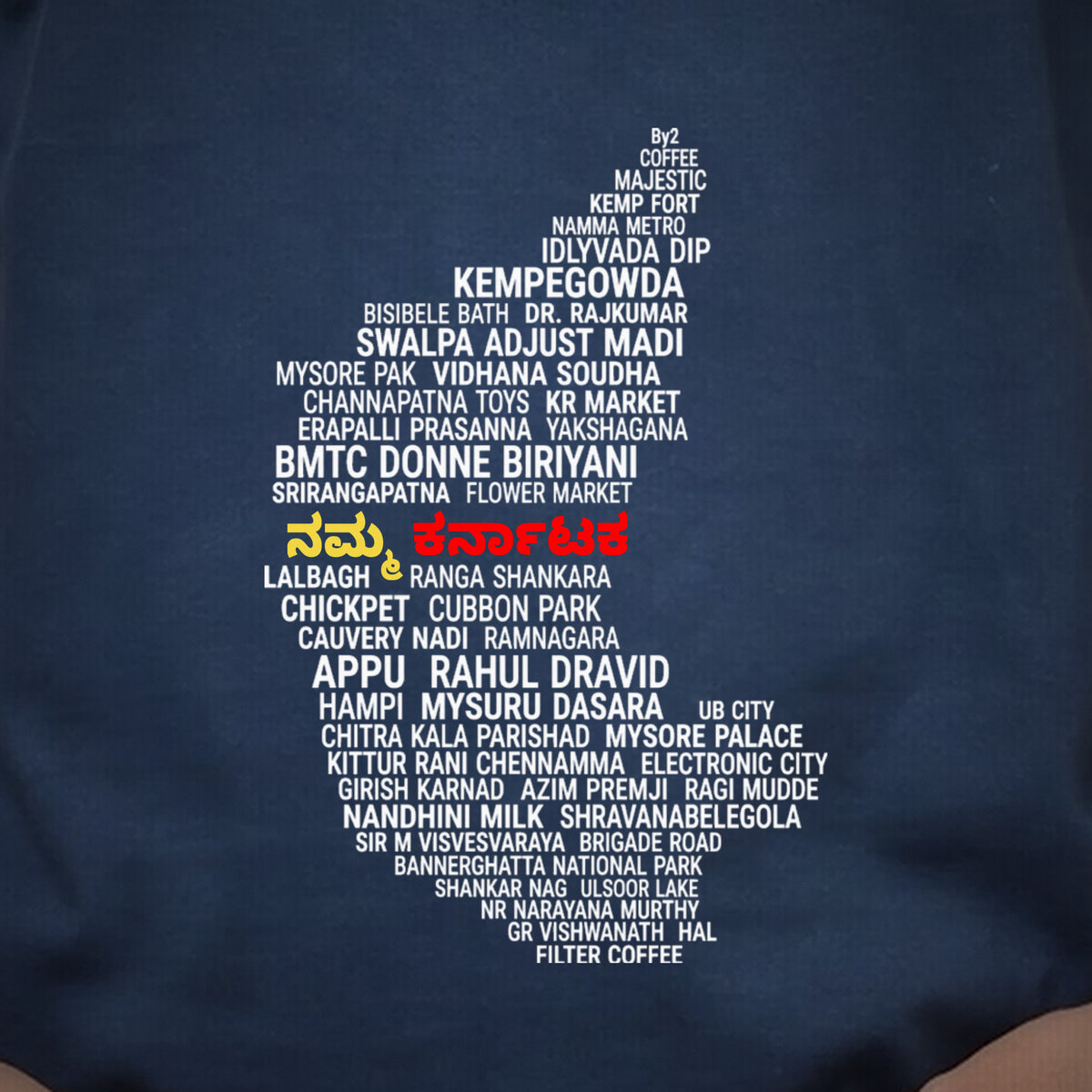 Karnataka Places Map — Back Print — Navy Blue — artwork