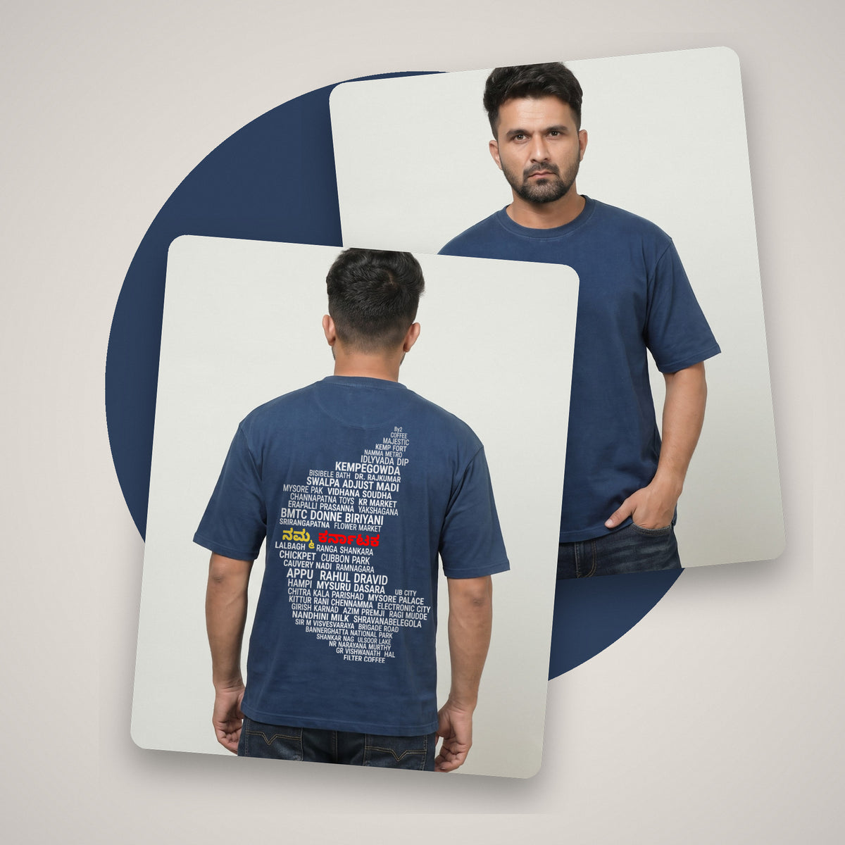 Karnataka Places Map — Back Print — Navy Blue — front and back style shot