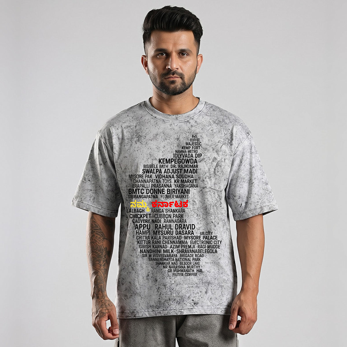 Karnataka Places Map — Front Print — Ash Grey Wash — front view
