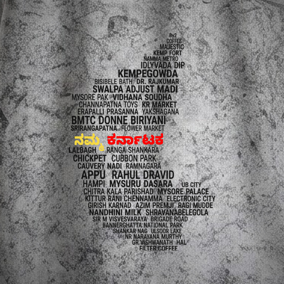 Karnataka Places Map — Front Print — Ash Grey Wash — artwork
