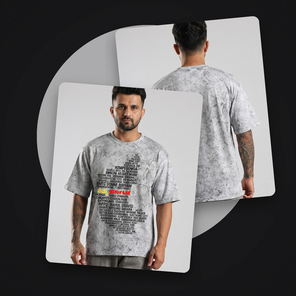 Karnataka Places Map — Front Print — Ash Grey Wash — front and back style shot