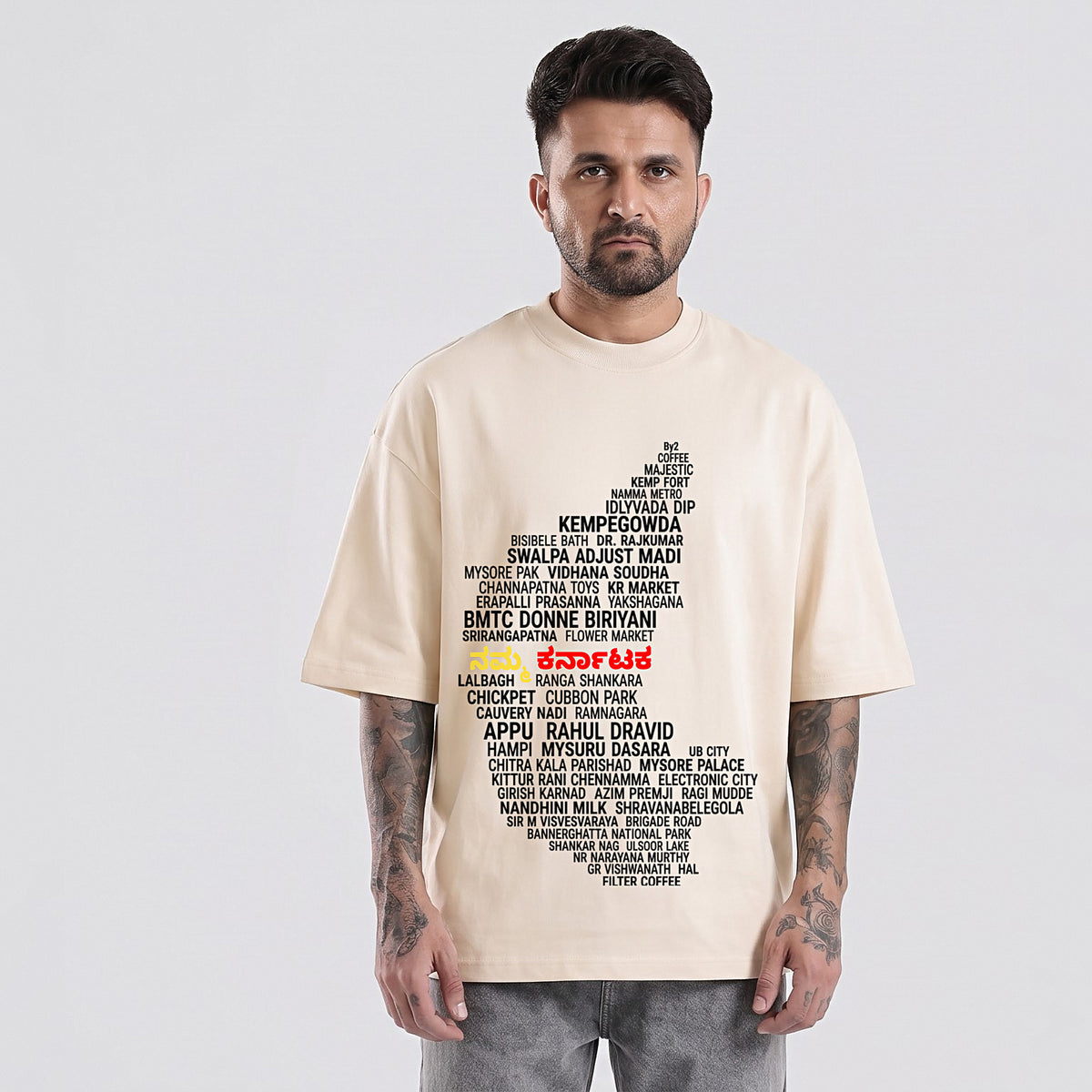 Karnataka Places Map — Front Print — Bone — front view