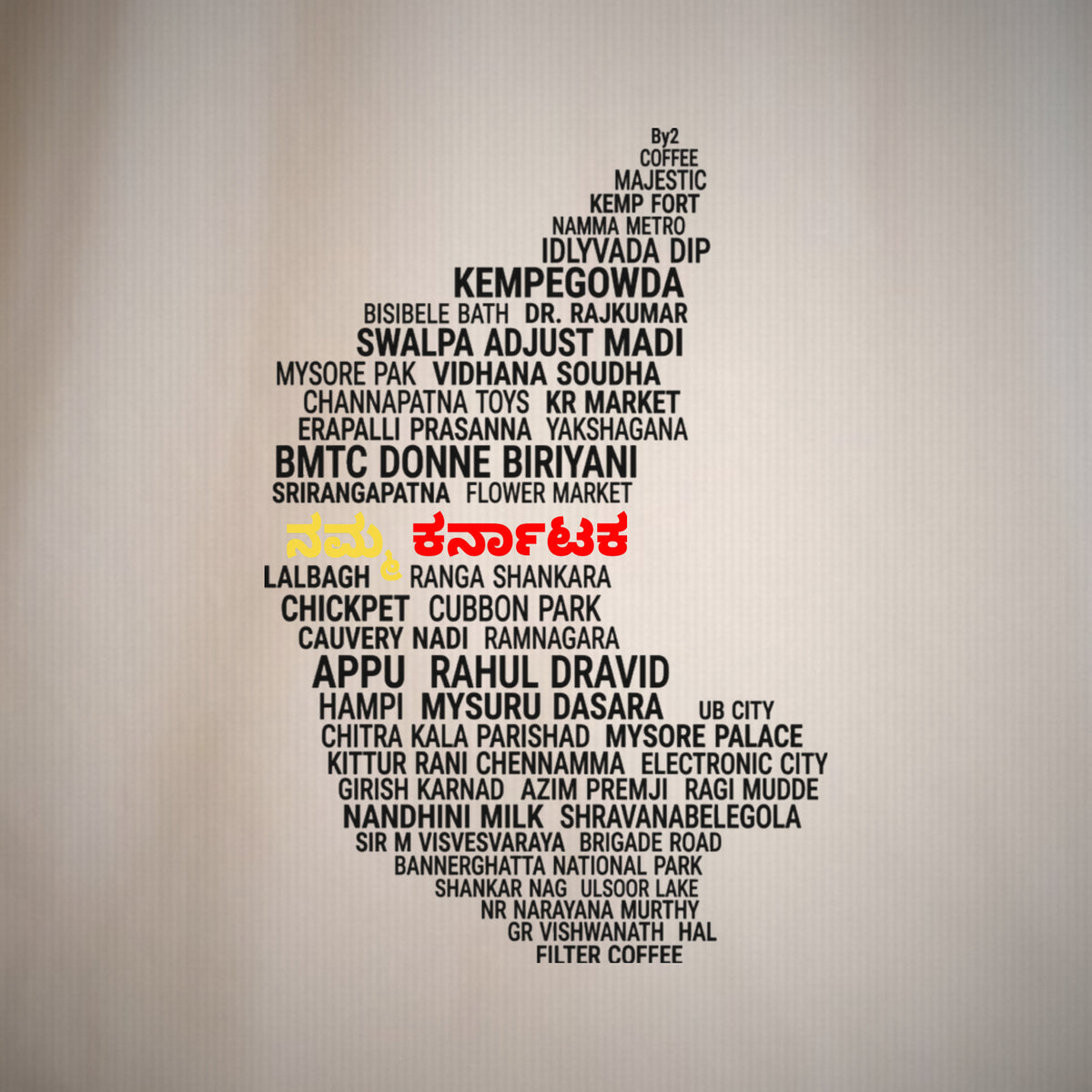 Karnataka Places Map — Front Print — Bone — artwork