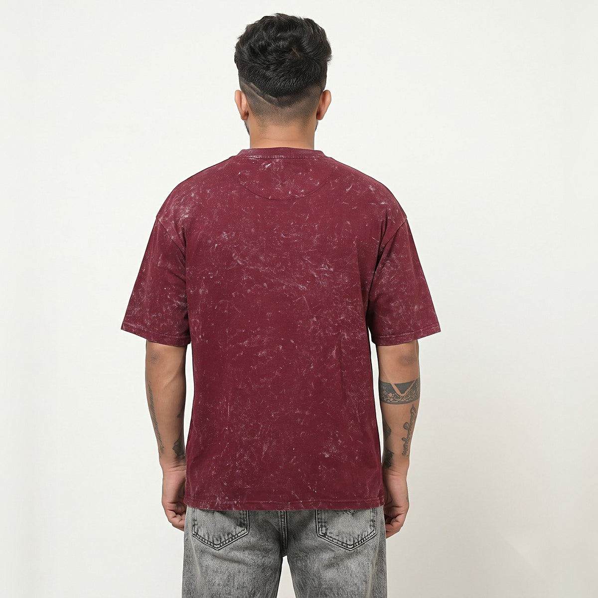 Karnataka Places Map — Front Print — Maroon Acid Wash — back view