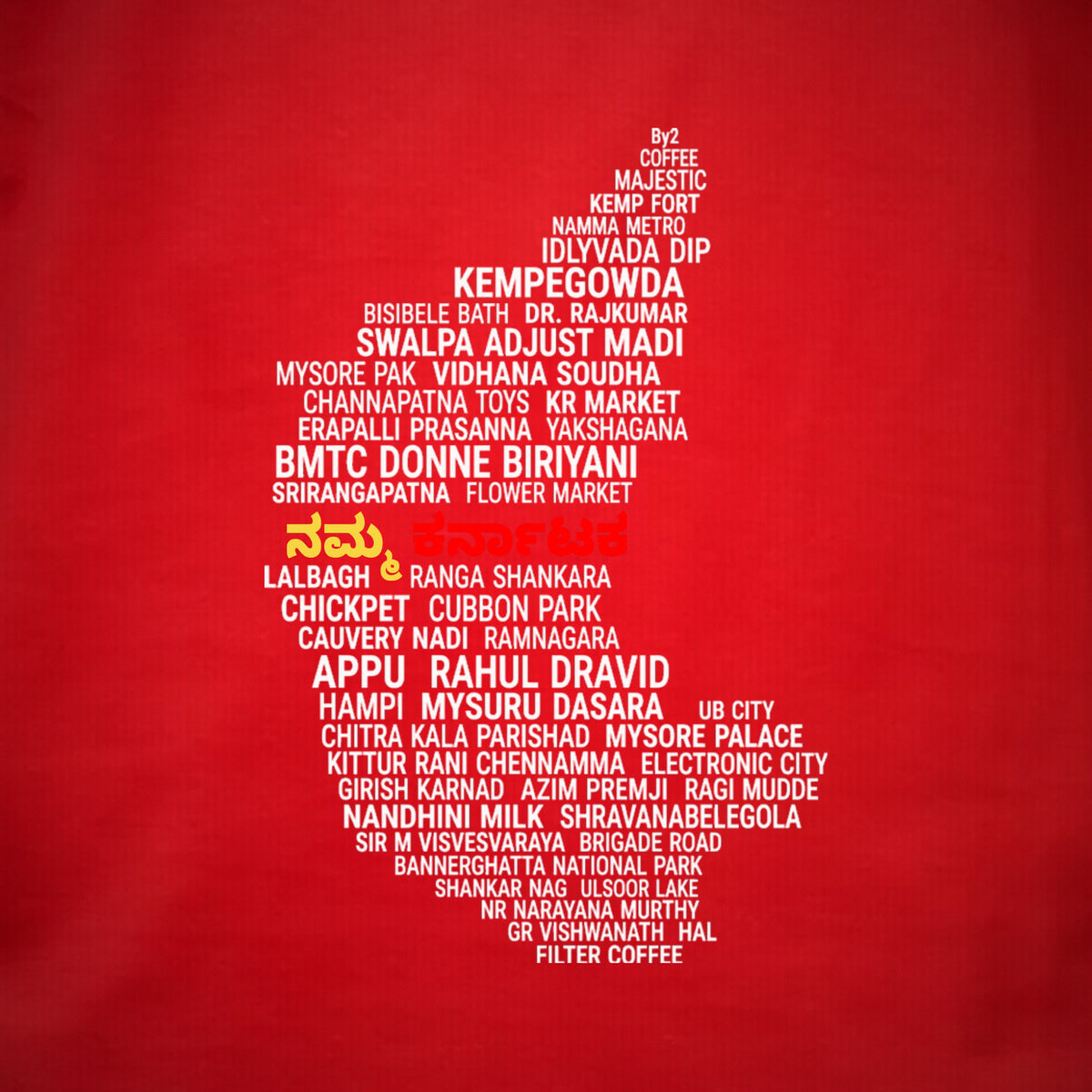 Karnataka Places Map — Front Print — Poppy Red — artwork