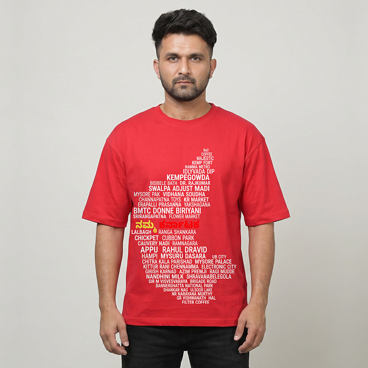 Karnataka Places Map — Front Print — Crimson Red — front view