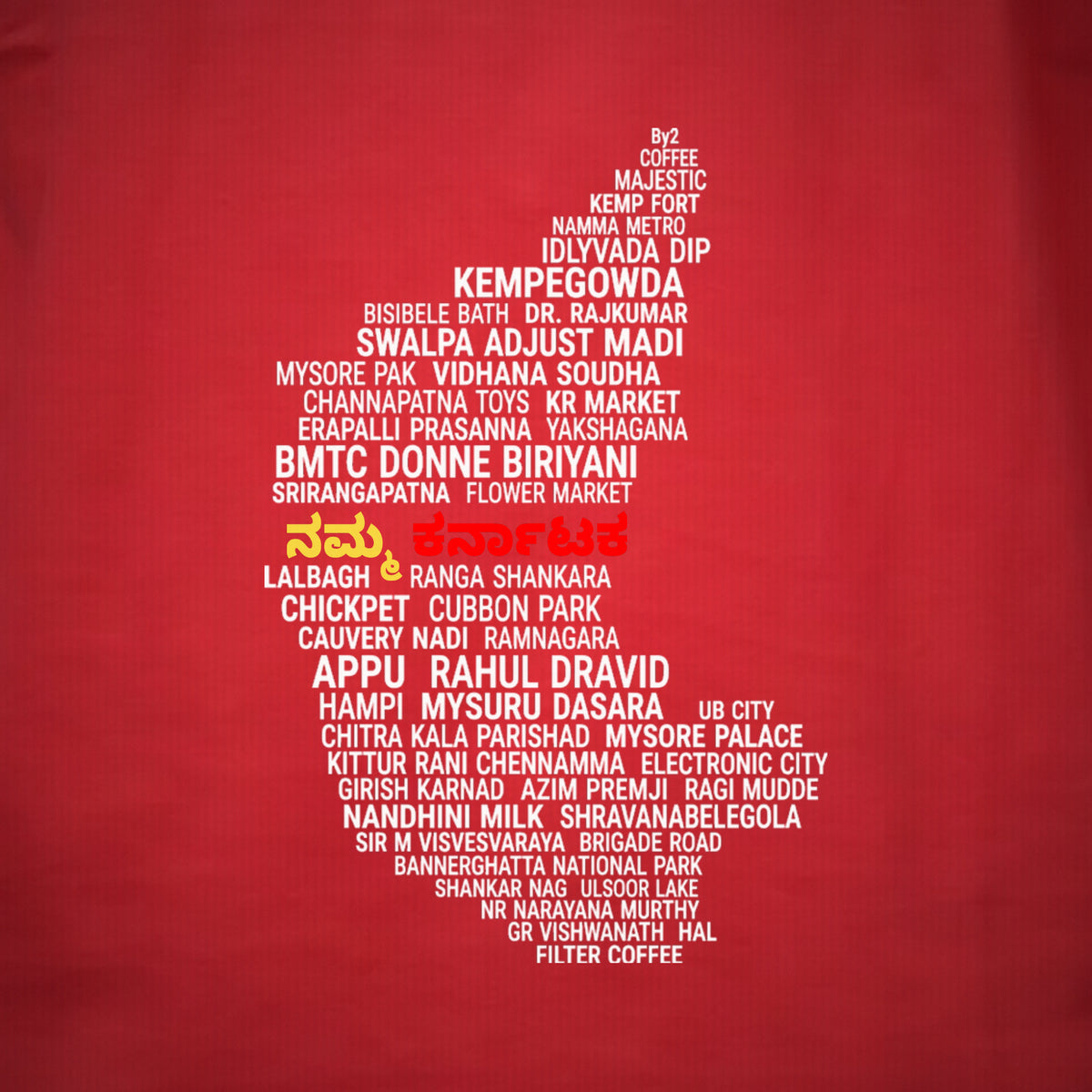 Karnataka Places Map — Front Print — Crimson Red — artwork