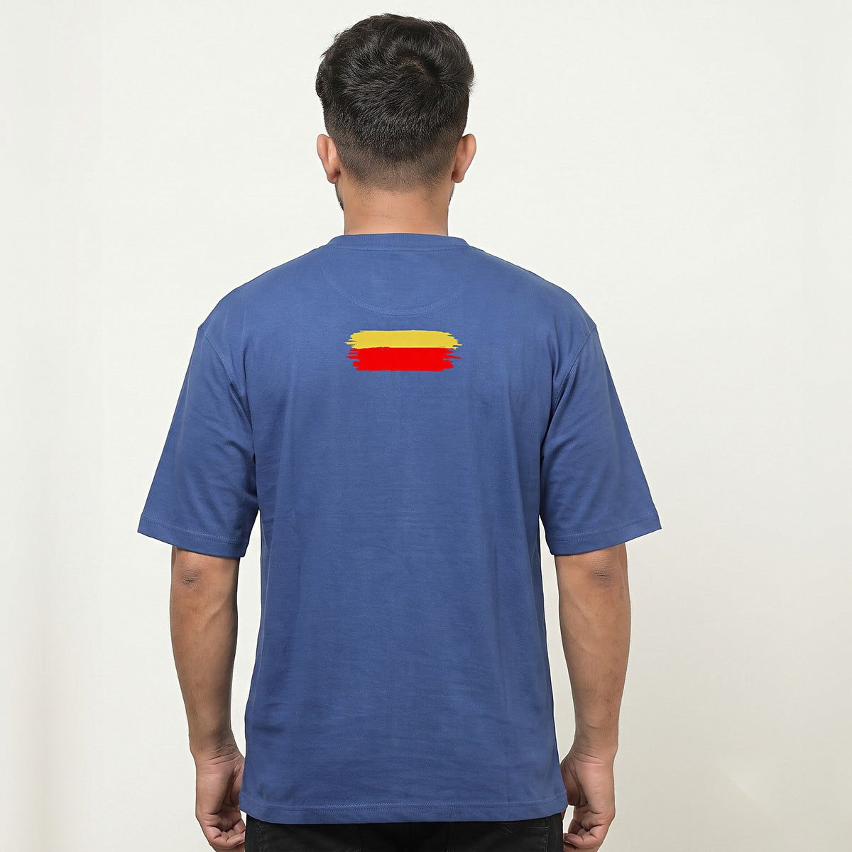 Karnatakadalli Kannadigane Sarvabhauma — Front Line, Flag Stripe Back — Cobalt Blue — back view